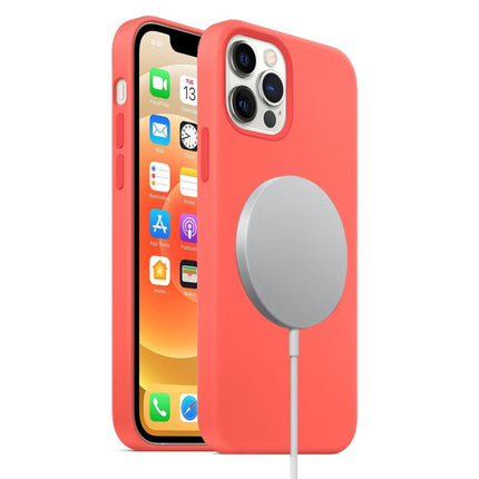 Magnetic Liquid Silicone Full Coverage Shockproof Magsafe Case with Magsafe Charging Magnet For iPhone 12 Pro Max(Pink Orange)-garmade.com