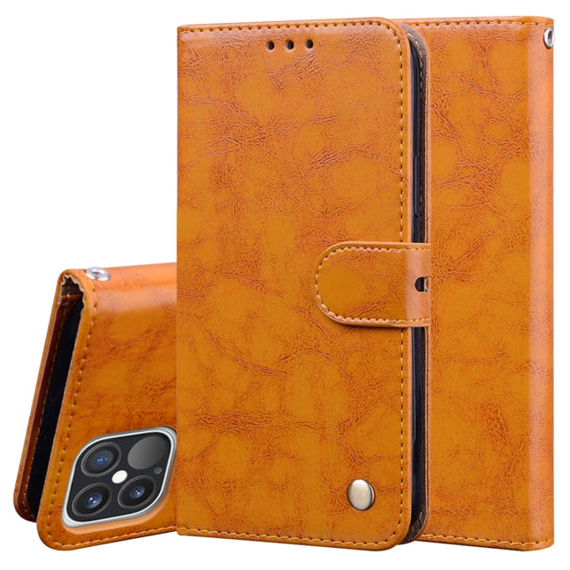 Business Style Oil Wax Texture Horizontal Flip Leather Case with Holder & Card Slots & Wallet For iPhone 12 / 12 Pro(Yellow)-garmade.com