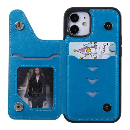 Skull Head Embossing Pattern Shockproof Protective Case with Holder & Card Slots & Wallet For iPhone 12 mini(Blue)-garmade.com