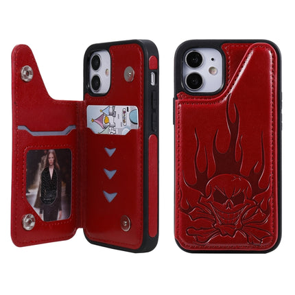 Skull Head Embossing Pattern Shockproof Protective Case with Holder & Card Slots & Wallet For iPhone 12 mini(Red)-garmade.com
