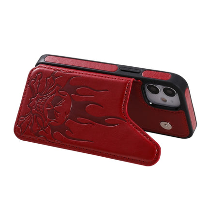 Skull Head Embossing Pattern Shockproof Protective Case with Holder & Card Slots & Wallet For iPhone 12 mini(Red)-garmade.com