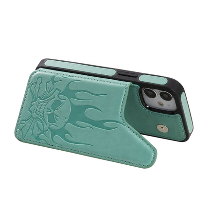 Skull Head Embossing Pattern Shockproof Protective Case with Holder & Card Slots & Wallet For iPhone 12 mini(Green)-garmade.com