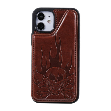 Skull Head Embossing Pattern Shockproof Protective Case with Holder & Card Slots & Wallet For iPhone 12 mini(Brown)-garmade.com