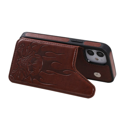 Skull Head Embossing Pattern Shockproof Protective Case with Holder & Card Slots & Wallet For iPhone 12 mini(Brown)-garmade.com