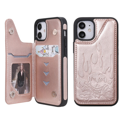 Skull Head Embossing Pattern Shockproof Protective Case with Holder & Card Slots & Wallet For iPhone 12 mini(Rose Gold)-garmade.com