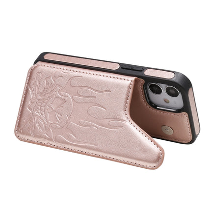 Skull Head Embossing Pattern Shockproof Protective Case with Holder & Card Slots & Wallet For iPhone 12 mini(Rose Gold)-garmade.com