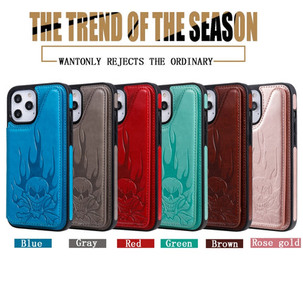 Skull Head Embossing Pattern Shockproof Protective Case with Holder & Card Slots & Wallet For iPhone 12 mini(Brown)-garmade.com