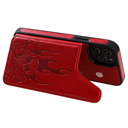 Skull Head Embossing Pattern Shockproof Protective Case with Holder & Card Slots & Wallet For iPhone 12 / 12 Pro(Red)-garmade.com