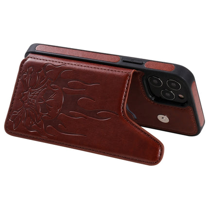 Skull Head Embossing Pattern Shockproof Protective Case with Holder & Card Slots & Wallet For iPhone 12 / 12 Pro(Brown)-garmade.com