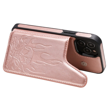 Skull Head Embossing Pattern Shockproof Protective Case with Holder & Card Slots & Wallet For iPhone 12 / 12 Pro(Rose Gold)-garmade.com
