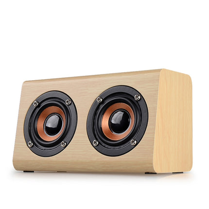 W7 Bluetooth 4.2 Wooden Double Horns Bluetooth Speaker(Light Yellow Wood Texture)-garmade.com