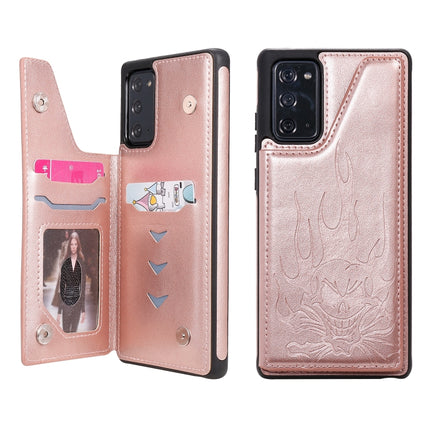 For Samsung Galaxy Note20 Skull Head Embossing Pattern Shockproof Protective Case with Holder & Card Slots & Wallet(Rose Gold)-garmade.com