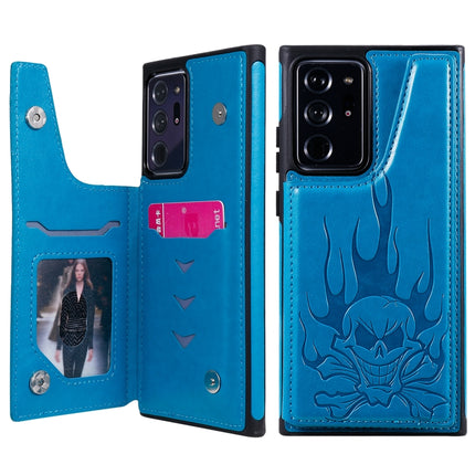 For Samsung Galaxy Note20 Ultra Skull Head Embossing Pattern Shockproof Protective Case with Holder & Card Slots & Wallet(Blue)-garmade.com
