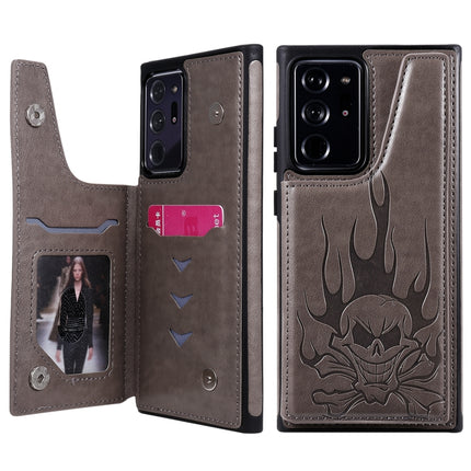 For Samsung Galaxy Note20 Ultra Skull Head Embossing Pattern Shockproof Protective Case with Holder & Card Slots & Wallet(Grey)-garmade.com