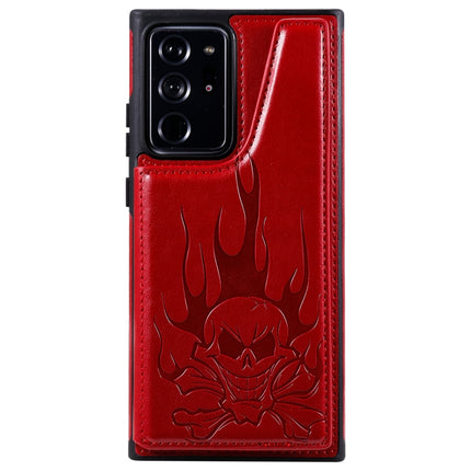 For Samsung Galaxy Note20 Ultra Skull Head Embossing Pattern Shockproof Protective Case with Holder & Card Slots & Wallet(Red)-garmade.com