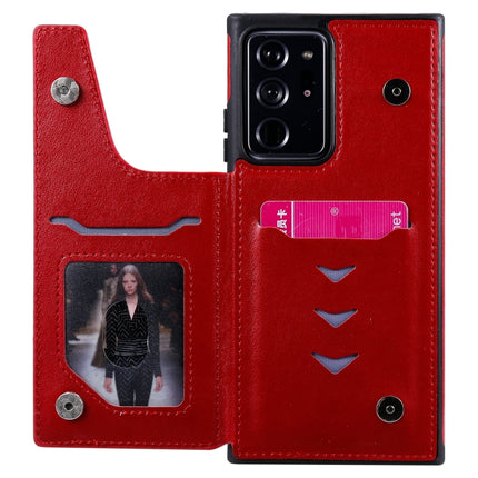For Samsung Galaxy Note20 Ultra Skull Head Embossing Pattern Shockproof Protective Case with Holder & Card Slots & Wallet(Red)-garmade.com