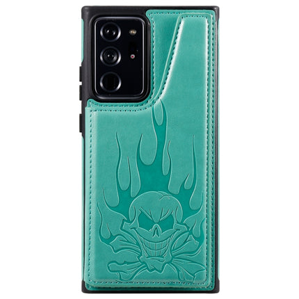For Samsung Galaxy Note20 Ultra Skull Head Embossing Pattern Shockproof Protective Case with Holder & Card Slots & Wallet(Green)-garmade.com