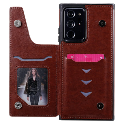 For Samsung Galaxy Note20 Ultra Skull Head Embossing Pattern Shockproof Protective Case with Holder & Card Slots & Wallet(Brown)-garmade.com