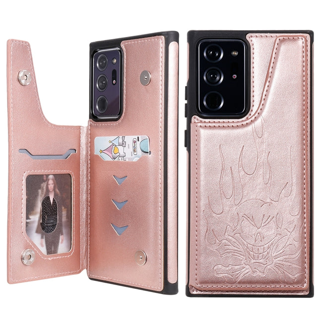 For Samsung Galaxy Note20 Ultra Skull Head Embossing Pattern Shockproof Protective Case with Holder & Card Slots & Wallet(Rose Gold)-garmade.com