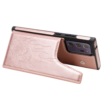 For Samsung Galaxy Note20 Ultra Skull Head Embossing Pattern Shockproof Protective Case with Holder & Card Slots & Wallet(Rose Gold)-garmade.com