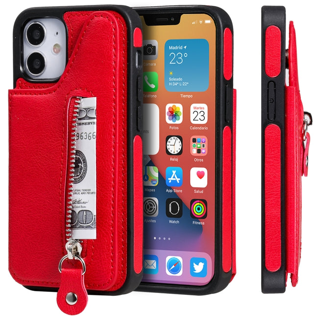 Solid Color Double Buckle Zipper Shockproof Protective Case For iPhone 12 mini(Red)-garmade.com