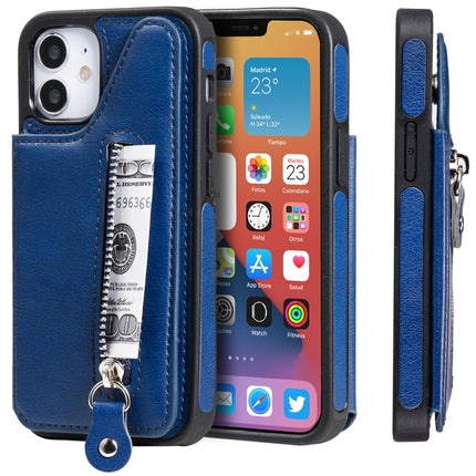 Solid Color Double Buckle Zipper Shockproof Protective Case For iPhone 12 mini(Blue)-garmade.com