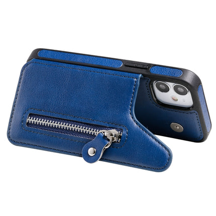 Solid Color Double Buckle Zipper Shockproof Protective Case For iPhone 12 mini(Blue)-garmade.com