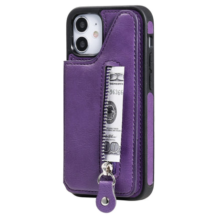 Solid Color Double Buckle Zipper Shockproof Protective Case For iPhone 12 mini(Purple)-garmade.com