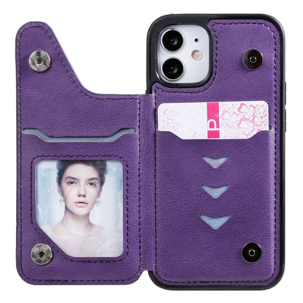 Solid Color Double Buckle Zipper Shockproof Protective Case For iPhone 12 mini(Purple)-garmade.com