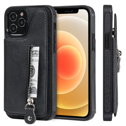 Solid Color Double Buckle Zipper Shockproof Protective Case For iPhone 12 / 12 Pro(Black)-garmade.com