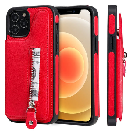 Solid Color Double Buckle Zipper Shockproof Protective Case For iPhone 12 / 12 Pro(Red)-garmade.com