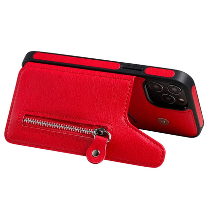 Solid Color Double Buckle Zipper Shockproof Protective Case For iPhone 12 / 12 Pro(Red)-garmade.com