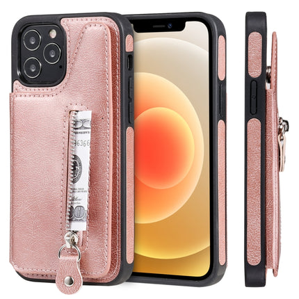 Solid Color Double Buckle Zipper Shockproof Protective Case For iPhone 12 / 12 Pro(Rose Gold)-garmade.com