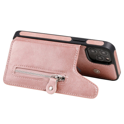 Solid Color Double Buckle Zipper Shockproof Protective Case For iPhone 12 / 12 Pro(Rose Gold)-garmade.com