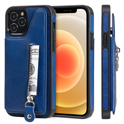 Solid Color Double Buckle Zipper Shockproof Protective Case For iPhone 12 / 12 Pro(Blue)-garmade.com