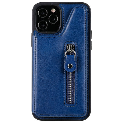 Solid Color Double Buckle Zipper Shockproof Protective Case For iPhone 12 / 12 Pro(Blue)-garmade.com