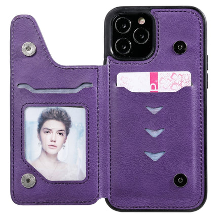 Solid Color Double Buckle Zipper Shockproof Protective Case For iPhone 12 / 12 Pro(Purple)-garmade.com