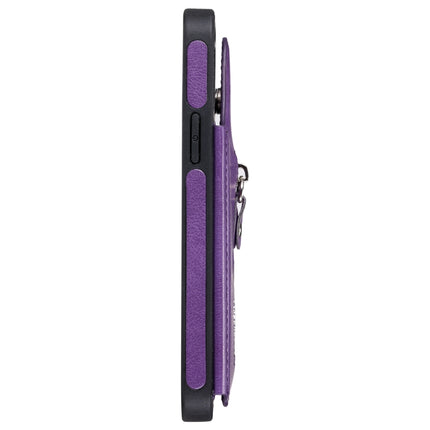 Solid Color Double Buckle Zipper Shockproof Protective Case For iPhone 12 / 12 Pro(Purple)-garmade.com