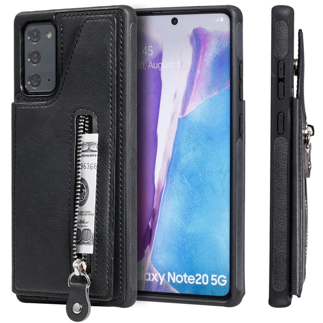 Solid Color Double Buckle Zipper Shockproof Protective Case For Samsung Galaxy Note20(Black)-garmade.com