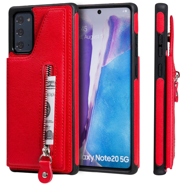 Solid Color Double Buckle Zipper Shockproof Protective Case For Samsung Galaxy Note20(Red)-garmade.com