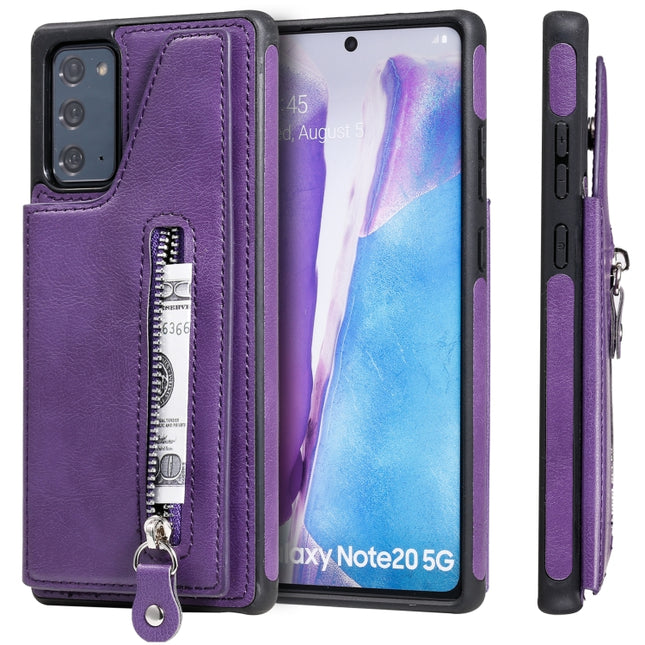 Solid Color Double Buckle Zipper Shockproof Protective Case For Samsung Galaxy Note20(Purple)-garmade.com