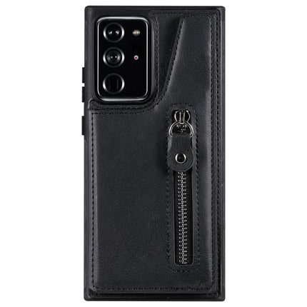Solid Color Double Buckle Zipper Shockproof Protective Case For Samsung Galaxy Note20 Ultra(Black)-garmade.com