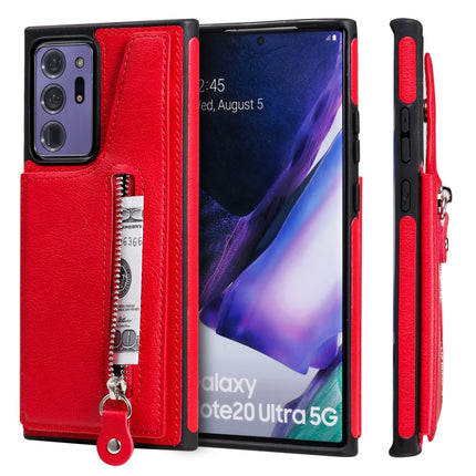 Solid Color Double Buckle Zipper Shockproof Protective Case For Samsung Galaxy Note20 Ultra(Red)-garmade.com