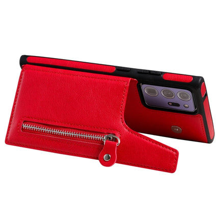 Solid Color Double Buckle Zipper Shockproof Protective Case For Samsung Galaxy Note20 Ultra(Red)-garmade.com