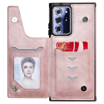 Solid Color Double Buckle Zipper Shockproof Protective Case For Samsung Galaxy Note20 Ultra(Rose Gold)-garmade.com