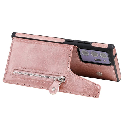 Solid Color Double Buckle Zipper Shockproof Protective Case For Samsung Galaxy Note20 Ultra(Rose Gold)-garmade.com