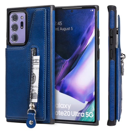 Solid Color Double Buckle Zipper Shockproof Protective Case For Samsung Galaxy Note20 Ultra(Blue)-garmade.com