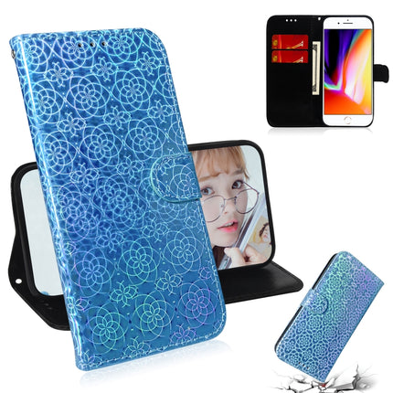 For iPhone 7 Plus / 8 Plus Solid Color Colorful Magnetic Buckle Horizontal Flip PU Leather Case with Holder & Card Slots & Wallet & Lanyard(Blue)-garmade.com