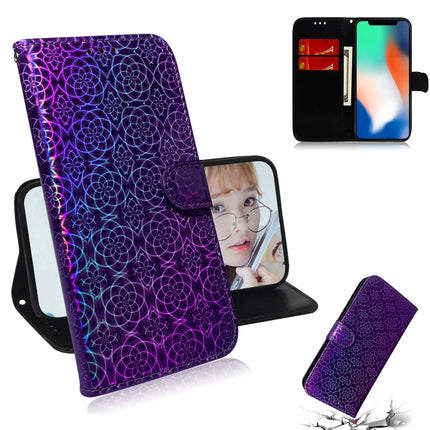 For iPhone X / XS Solid Color Colorful Magnetic Buckle Horizontal Flip PU Leather Case with Holder & Card Slots & Wallet & Lanyard(Purple)-garmade.com