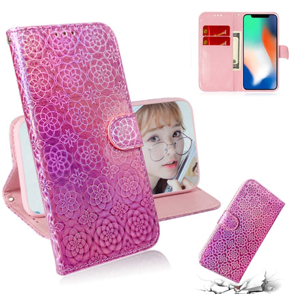 For iPhone X / XS Solid Color Colorful Magnetic Buckle Horizontal Flip PU Leather Case with Holder & Card Slots & Wallet & Lanyard(Pink)-garmade.com
